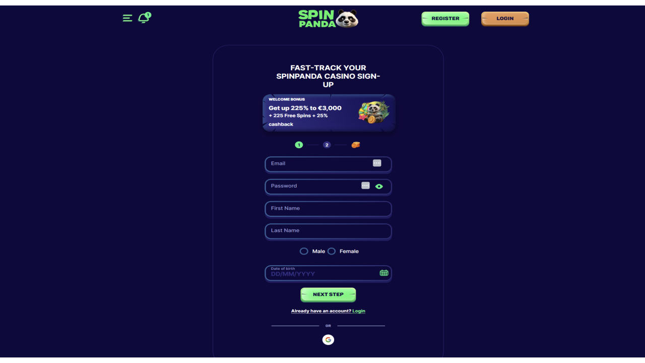 Spinpanda registration
